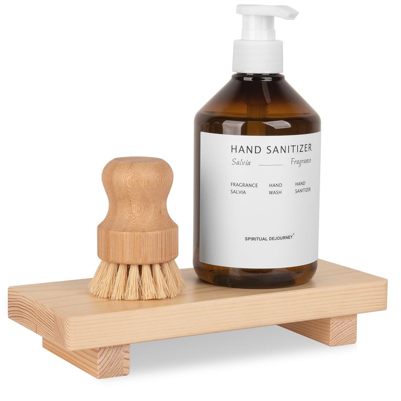 zoocatia Bathroom Counter Organizer Wood Pedestal Stand Farmhouse Decorative Tray Soap Holder for Kitchen Decor, Small, Burlywood - Image 1